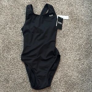 TYR Black One Piece Swimsuit Sporty Design